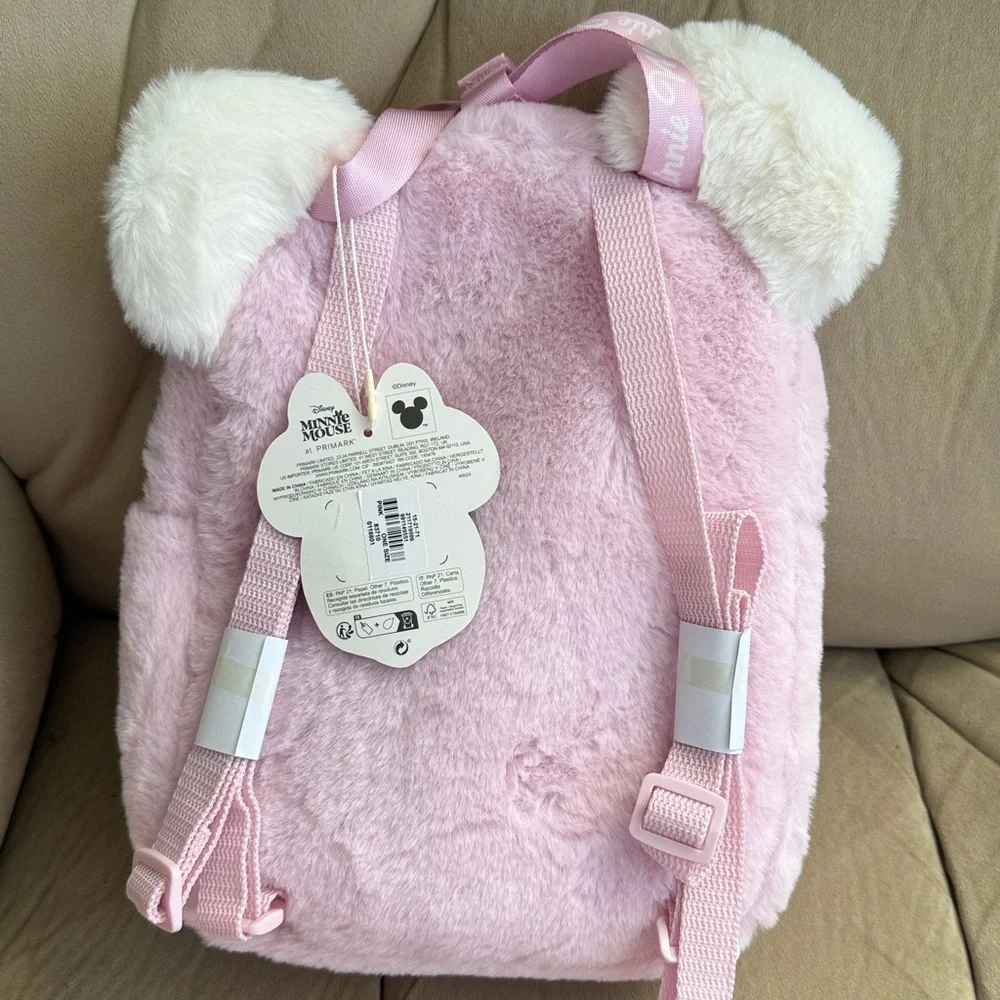 Disney Minnie Mouse Plush Pink and Cream Backpack NWT